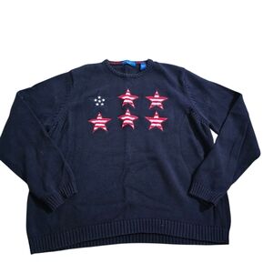 Karen Scott Blue and Red Crewneck Sweater
